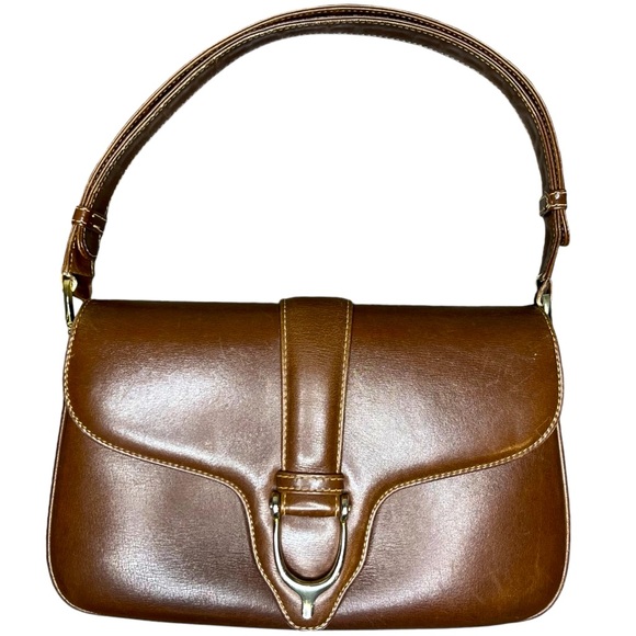 Gucci Handbags - Gucci Horse-Bit Brown Smooth Calfskin Leather Vintage Shoulder Bag